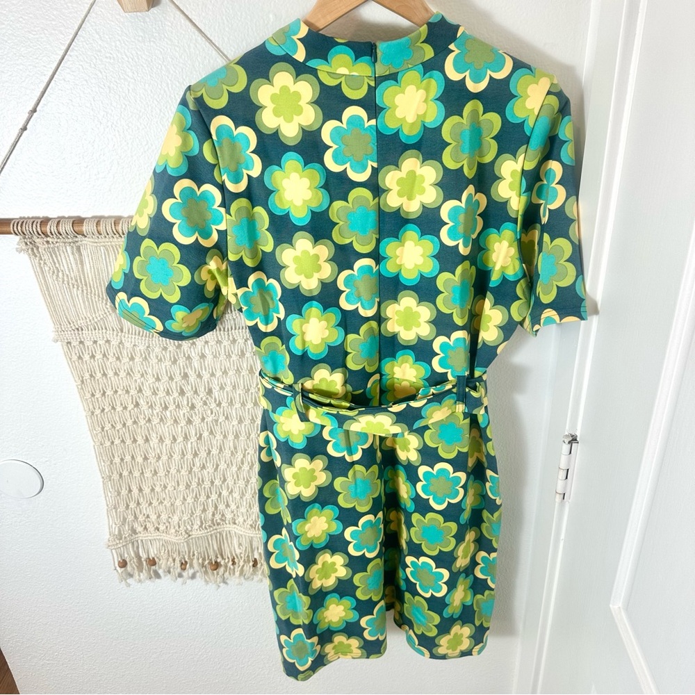 60s Flower Power Retro Vintage Like Floral Patterned Dress 70s Green US 14 - Picture 8 of 8
